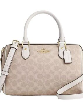 Coach Beige and White Signature Dome Satchel